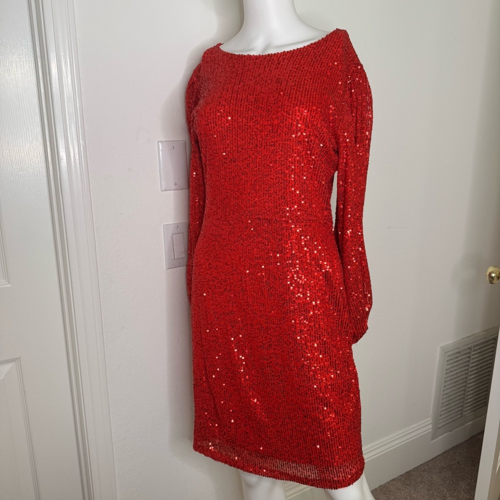 Ivy City Co - Red Sequin Dress with stylish sleeves